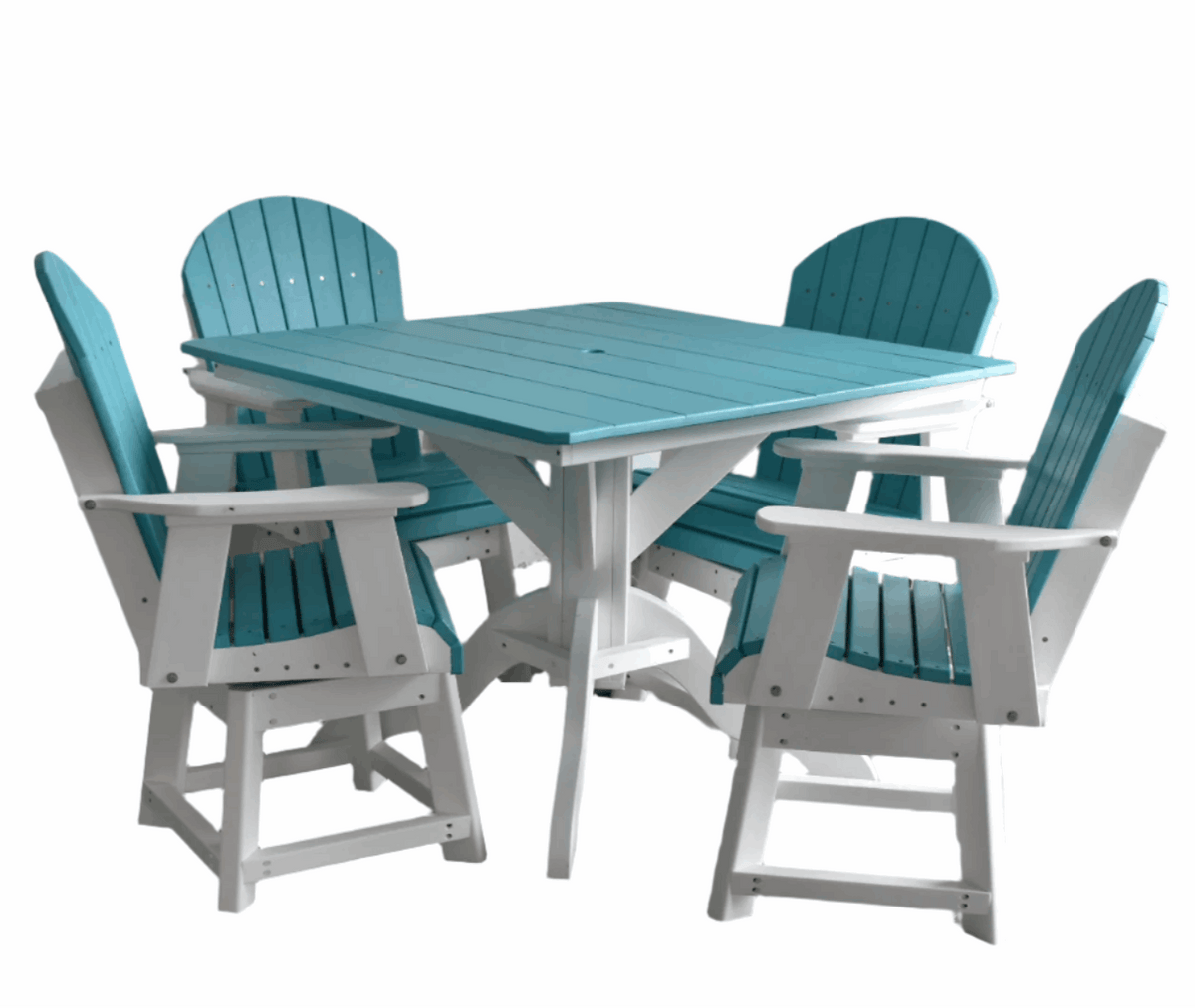 5 pc Table Set - 42" Square Table with 4x Swivel Adirondack Chairs - In by Dutch Country Patio, LLC - main product image for Resin Society