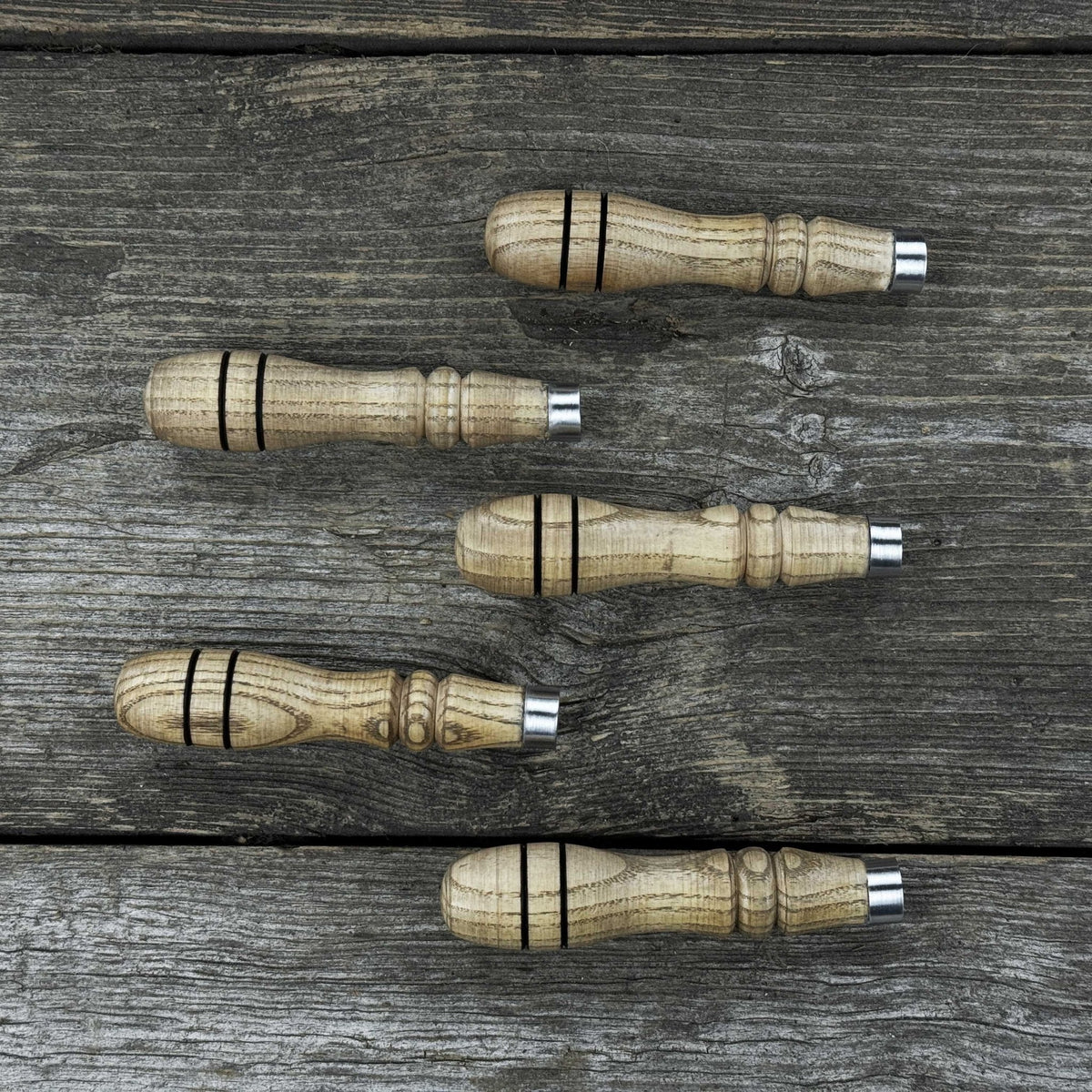5-piece set of ash wood replacement handles with aluminum rings for carving tools