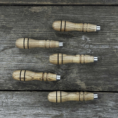 5-piece set of ash wood replacement handles with aluminum rings for carving tools