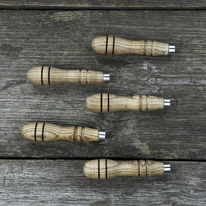 5-piece set of ash wood replacement handles with aluminum rings for carving tools