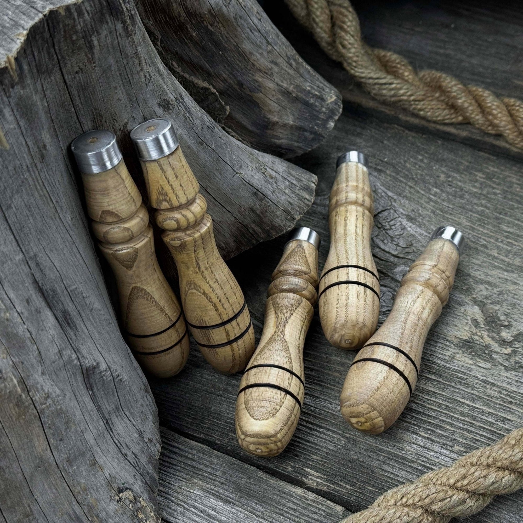 5-piece set of ash wood replacement handles with aluminum rings for carving tools
