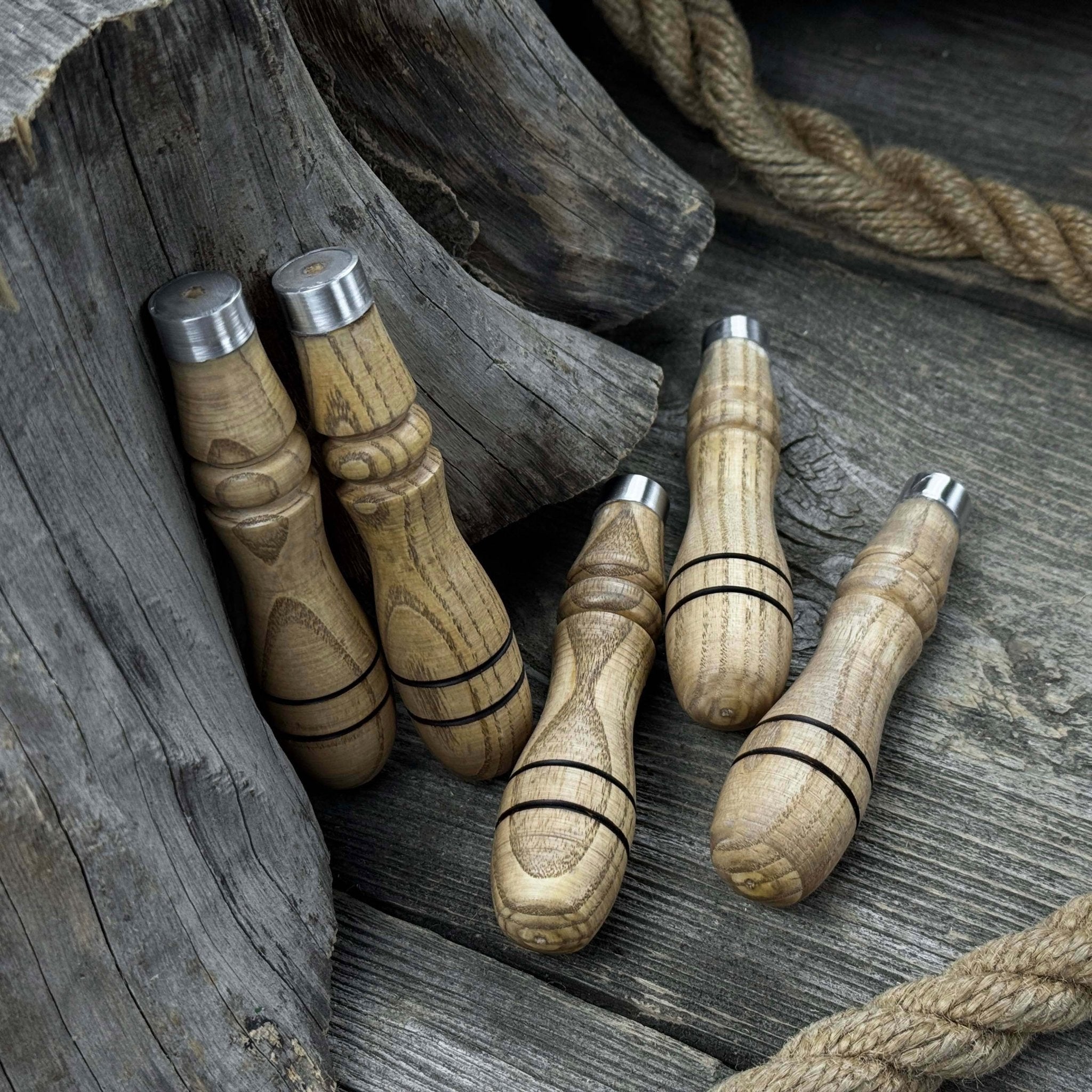 5-piece set of ash wood replacement handles with aluminum rings for carving tools