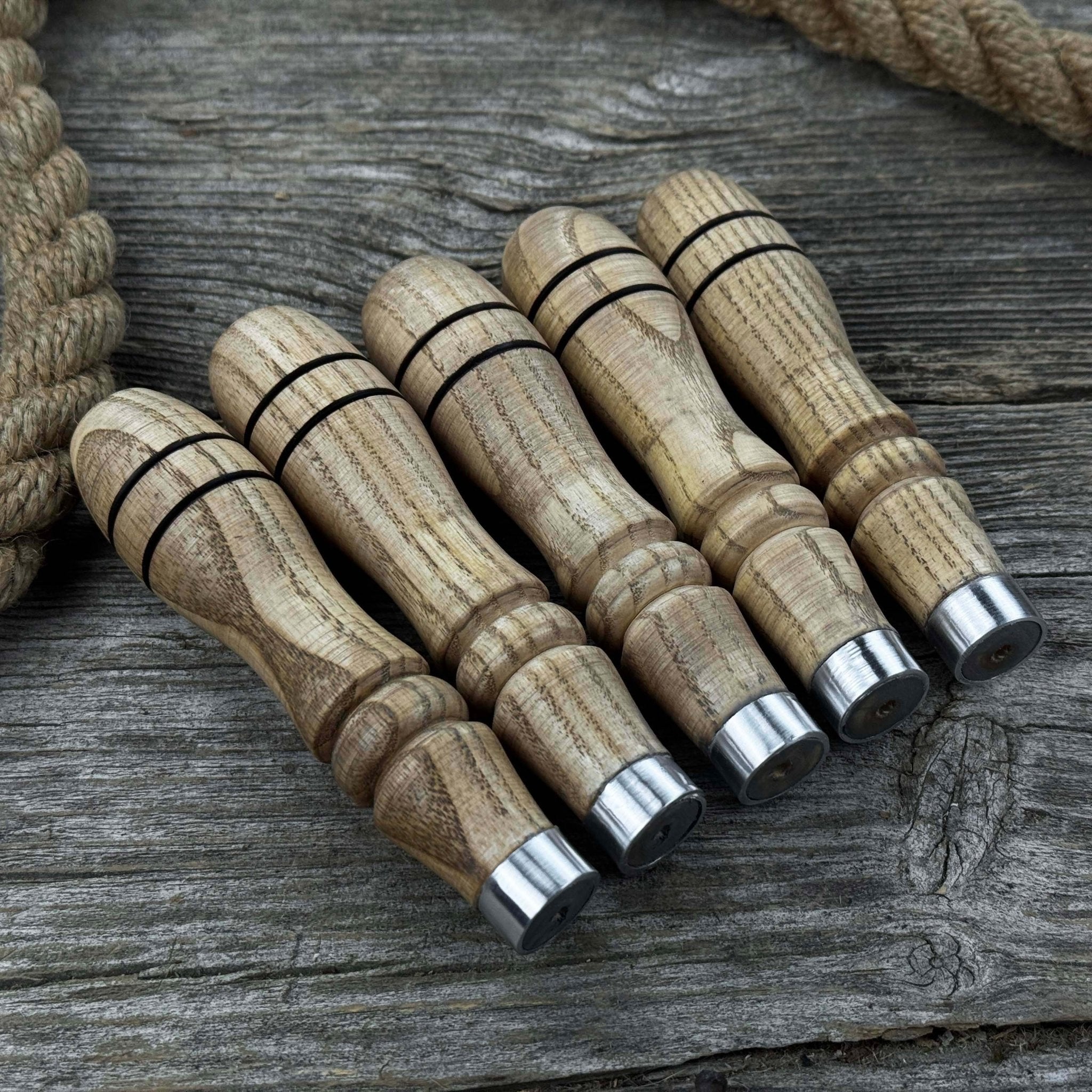 5-piece set of ash wood replacement handles with aluminum rings for carving tools