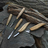 5-Piece Detail Wood Carving Set with ash wood handles and high-carbon steel blades