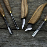 5-Piece Detail Wood Carving Set with ash wood handles and high-carbon steel blades