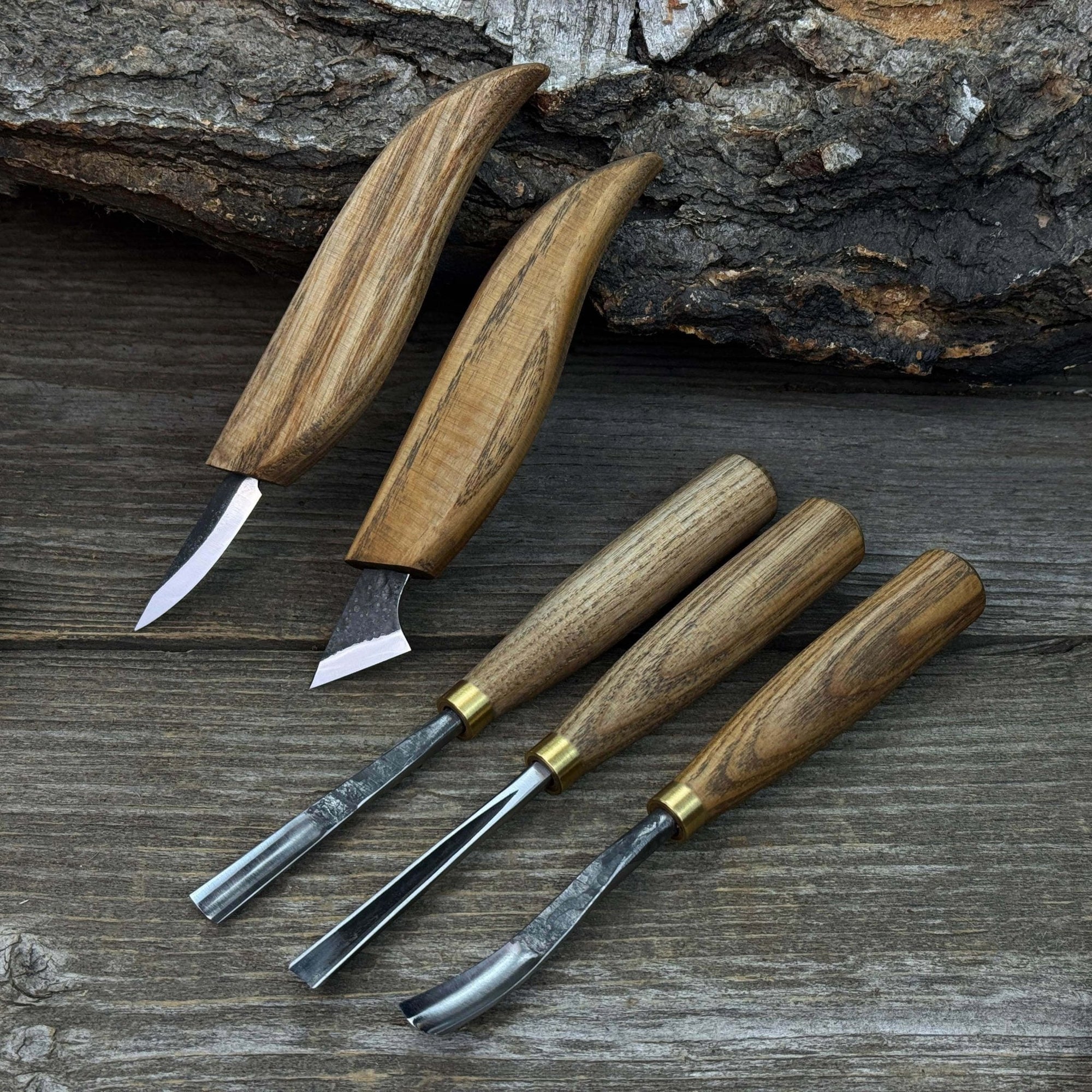 5-Piece Detail Wood Carving Set with ash wood handles and high-carbon steel blades