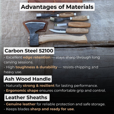 5-piece hand-forged carving tool set with leather tool roll by Sharky Forged Steel Tools