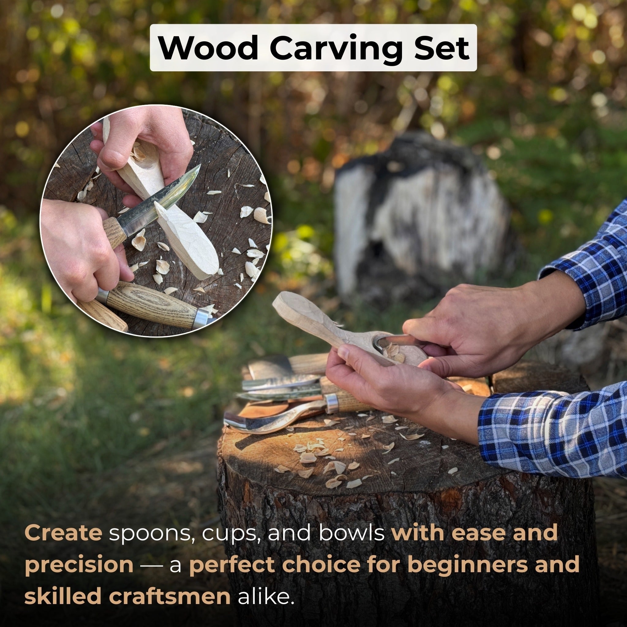 5-piece hand-forged carving tool set with leather tool roll by Sharky Forged Steel Tools