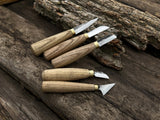 5-piece hand-forged wood carving knife set with ash handles by Sharky Forged Steel Tools