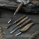 5-piece hand-forged wood carving tool set with ash wood handles and high-carbon steel blades