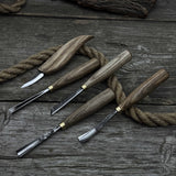 5-piece hand-forged wood carving tool set with ash wood handles and high-carbon steel blades