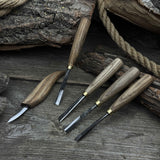 5-piece hand-forged wood carving tool set with ash wood handles and high-carbon steel blades