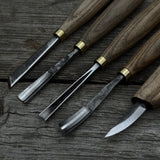 5-piece hand-forged wood carving tool set with ash wood handles and high-carbon steel blades