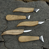 5-piece whittling carving knife set with ash wood handles and high-carbon steel blades