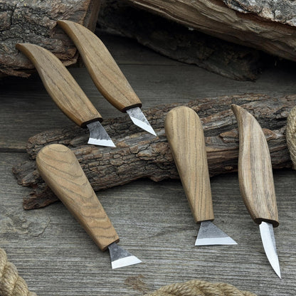 5-piece whittling carving knife set with ash wood handles and high-carbon steel blades
