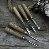 5-piece wood carving chisel and gouge set with ash wood handles and forged steel blades