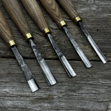 5-piece wood carving chisel and gouge set with ash wood handles and forged steel blades