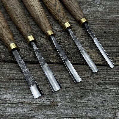 5-piece wood carving chisel and gouge set with ash wood handles and forged steel blades
