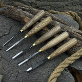 5-piece wood carving chisel and gouge set with ash wood handles and forged steel blades