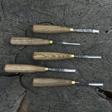 5-piece wood carving chisel and gouge set with ash wood handles and forged steel blades