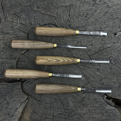 5-piece wood carving chisel and gouge set with ash wood handles and forged steel blades