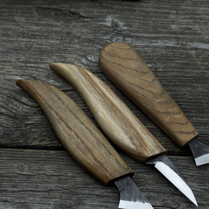 5-piece wood carving knife set with sharpening board and leather case by Sharky Forged Steel Tools