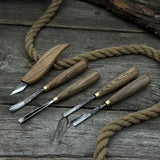 5-piece wood carving set with whittling knife and gouges by Sharky Forged Steel Tools