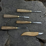 5-piece wood carving set with whittling knife and gouges by Sharky Forged Steel Tools