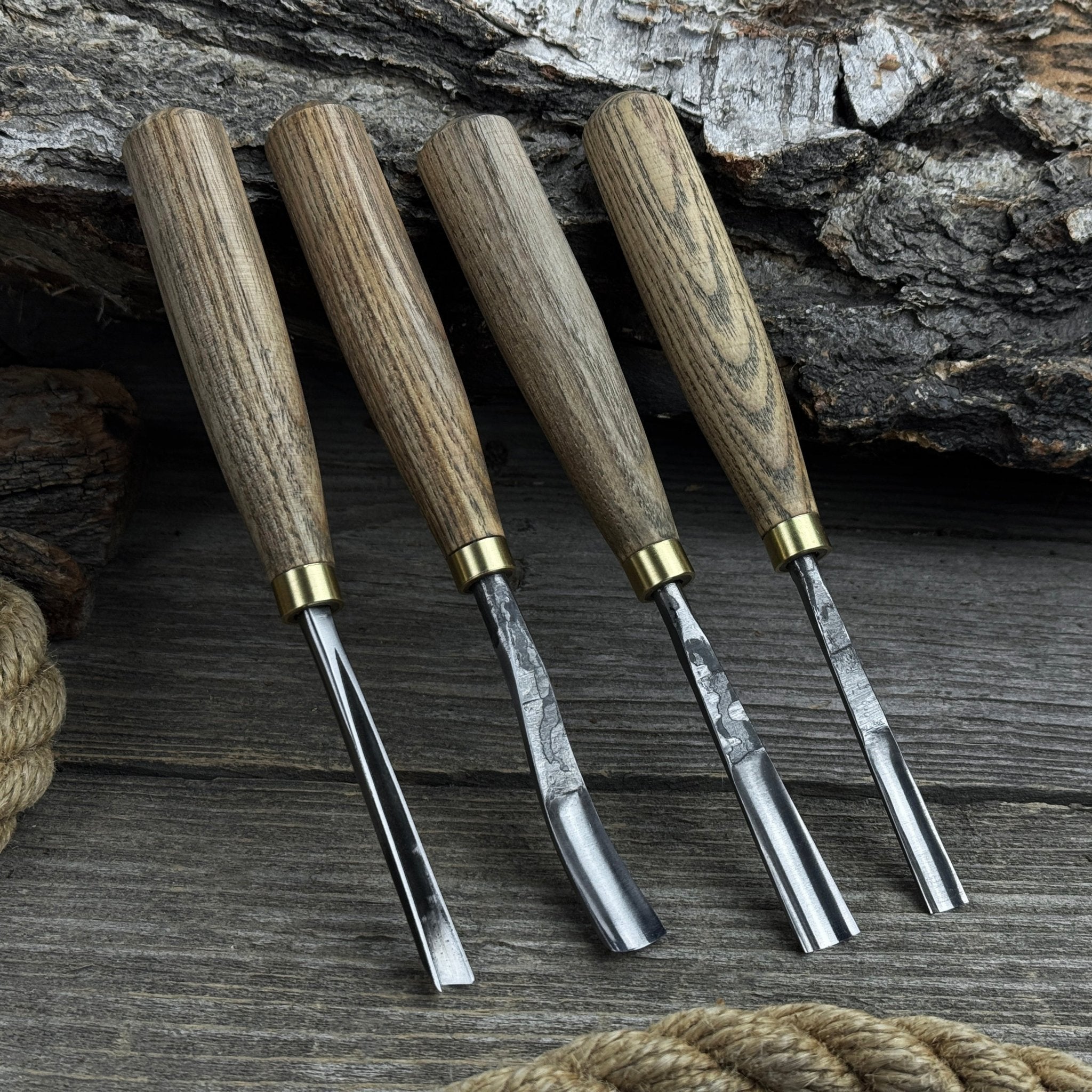 5-piece wood carving set with whittling knife and gouges by Sharky Forged Steel Tools