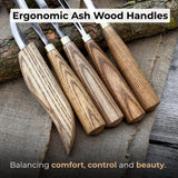 5-piece wood carving tool set with sharpening board and leather case by Sharky Forged Steel Tools