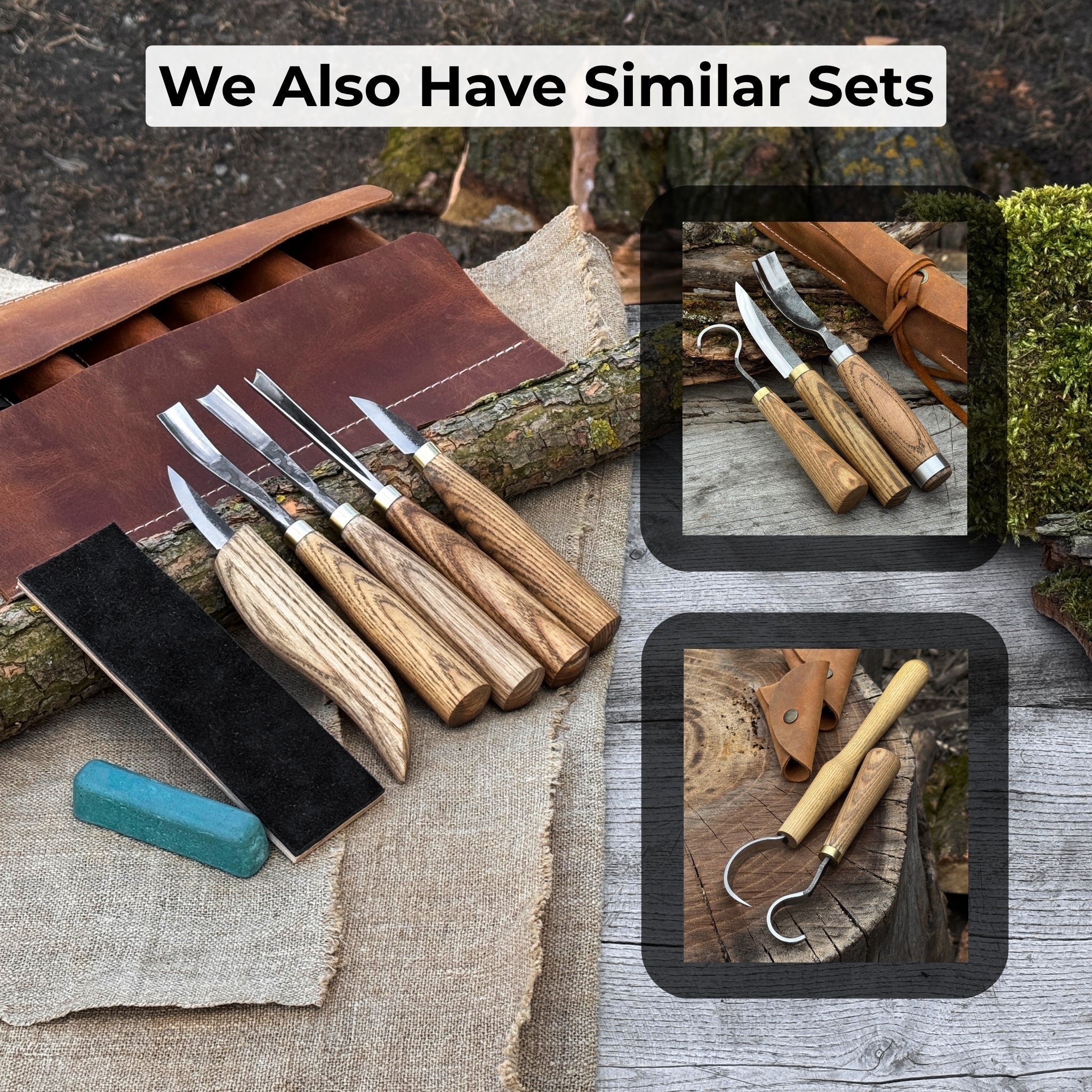 5-piece wood carving tool set with sharpening board and leather case by Sharky Forged Steel Tools
