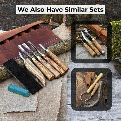5-piece wood carving tool set with sharpening board and leather case by Sharky Forged Steel Tools