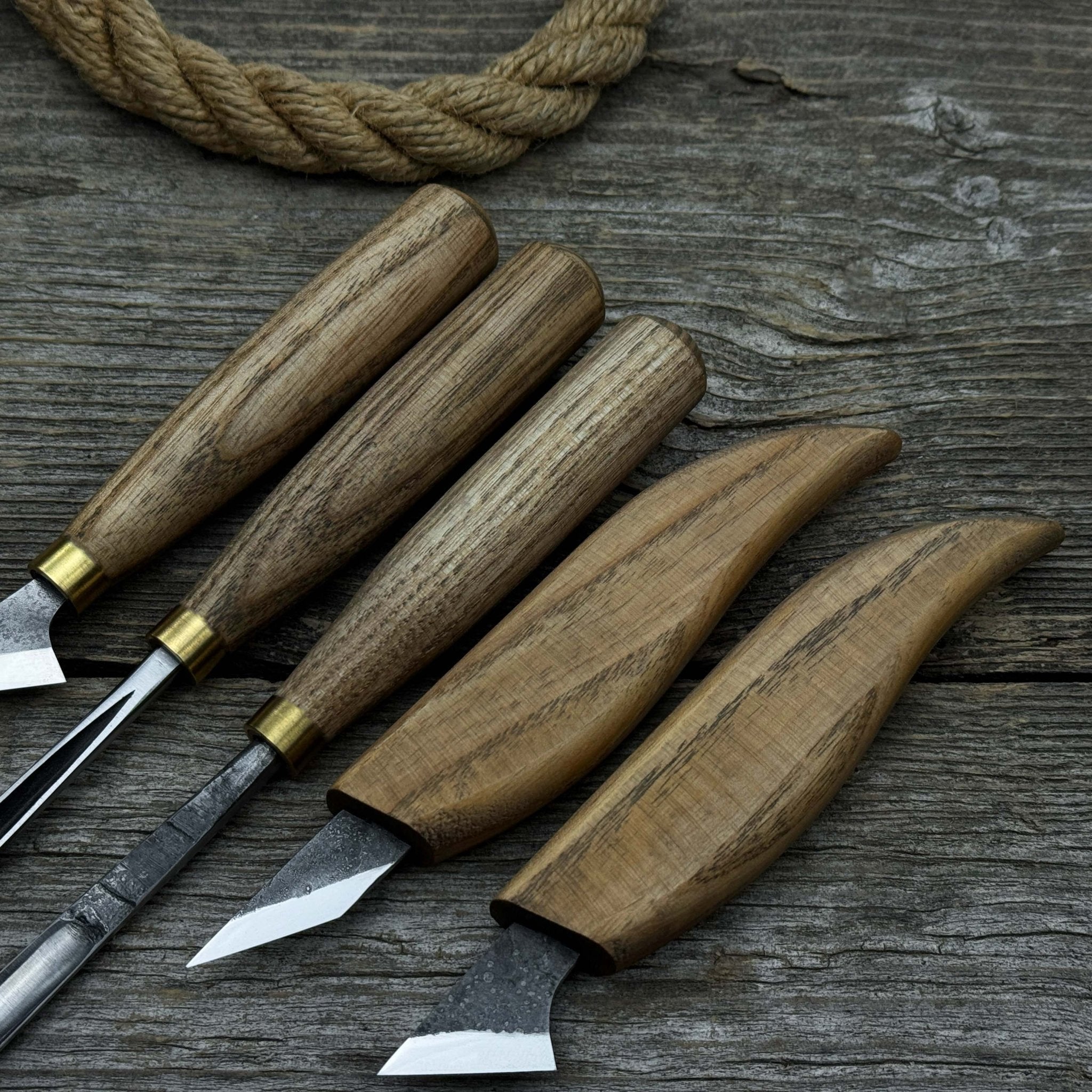 5-piece wood carving tool set with sharpening board and leather case by Sharky Forged Steel Tools