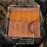 Handmade 5 Pocket Leather Chisel Roll made from genuine Crazy Horse leather by Sharky Forged Steel Tools
