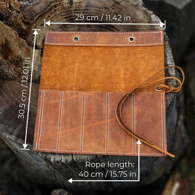 Handmade 5 Pocket Leather Chisel Roll made from genuine Crazy Horse leather by Sharky Forged Steel Tools
