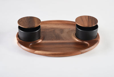 Charcuterie / Serving Tray w/ 2 Ceramic Bowls w/ Lids by Kalmar Home - product image 2 for Resin Society
