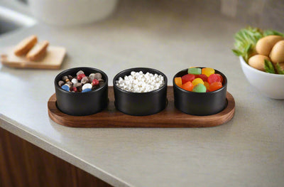 Ceramic Condiment Set on Acacia Wood Base by Kalmar Home - product image 6 for Resin Society