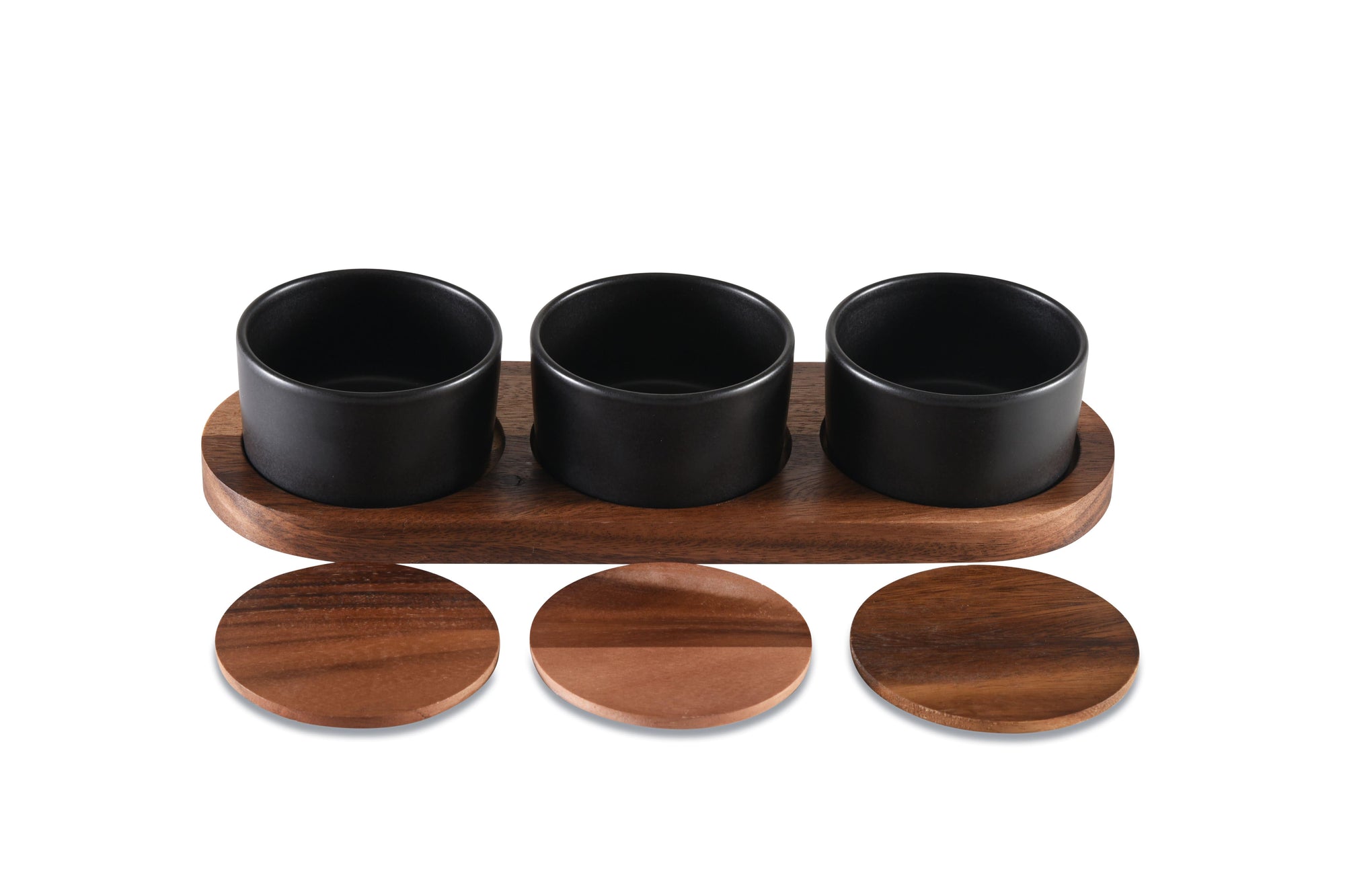 Ceramic Condiment Set on Acacia Wood Base by Kalmar Home - product image 5 for Resin Society