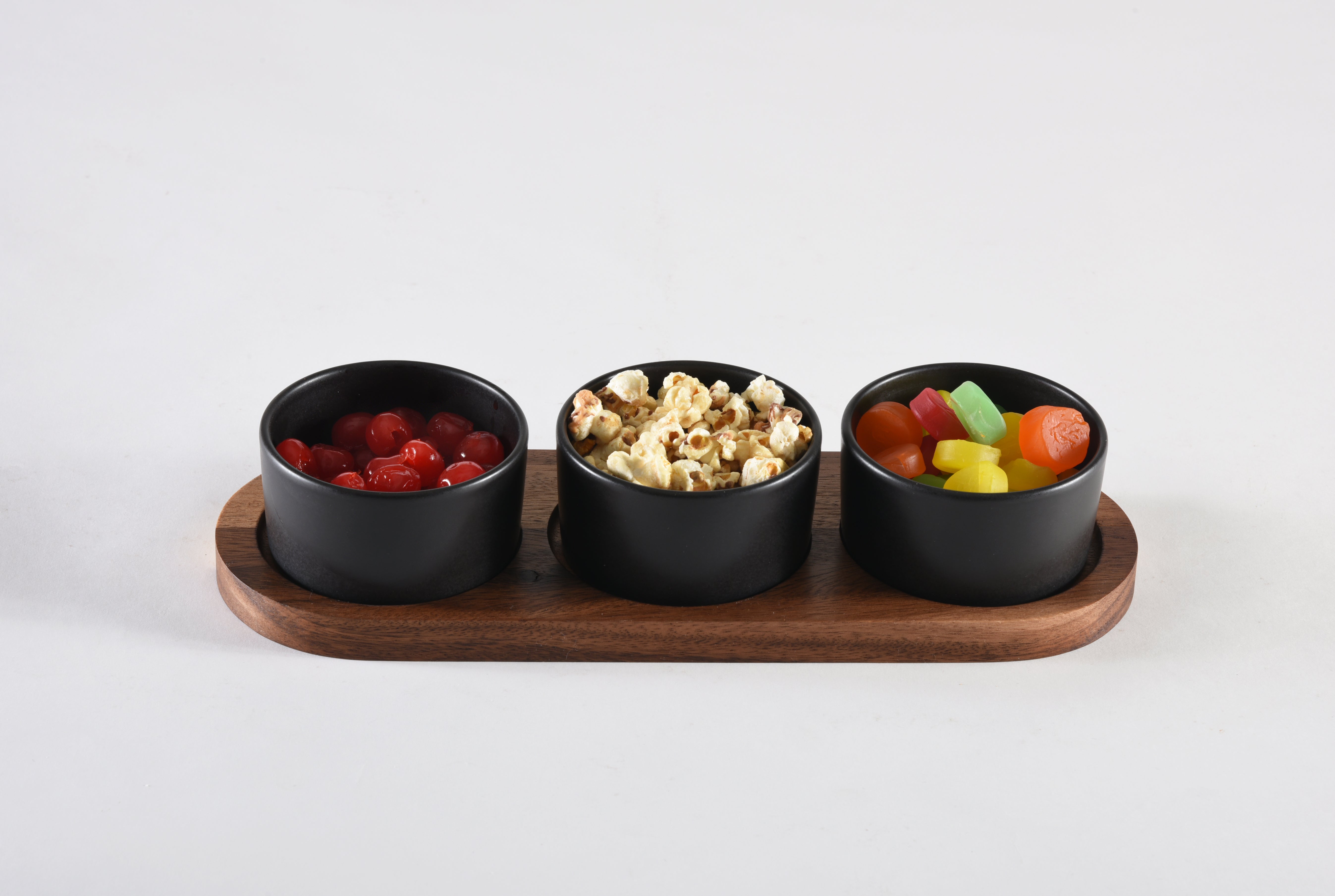 Ceramic Condiment Set on Acacia Wood Base by Kalmar Home - main product image for Resin Society