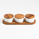 Ceramic Condiment Set on Acacia Wood Base by Kalmar Home - product image 2 for Resin Society