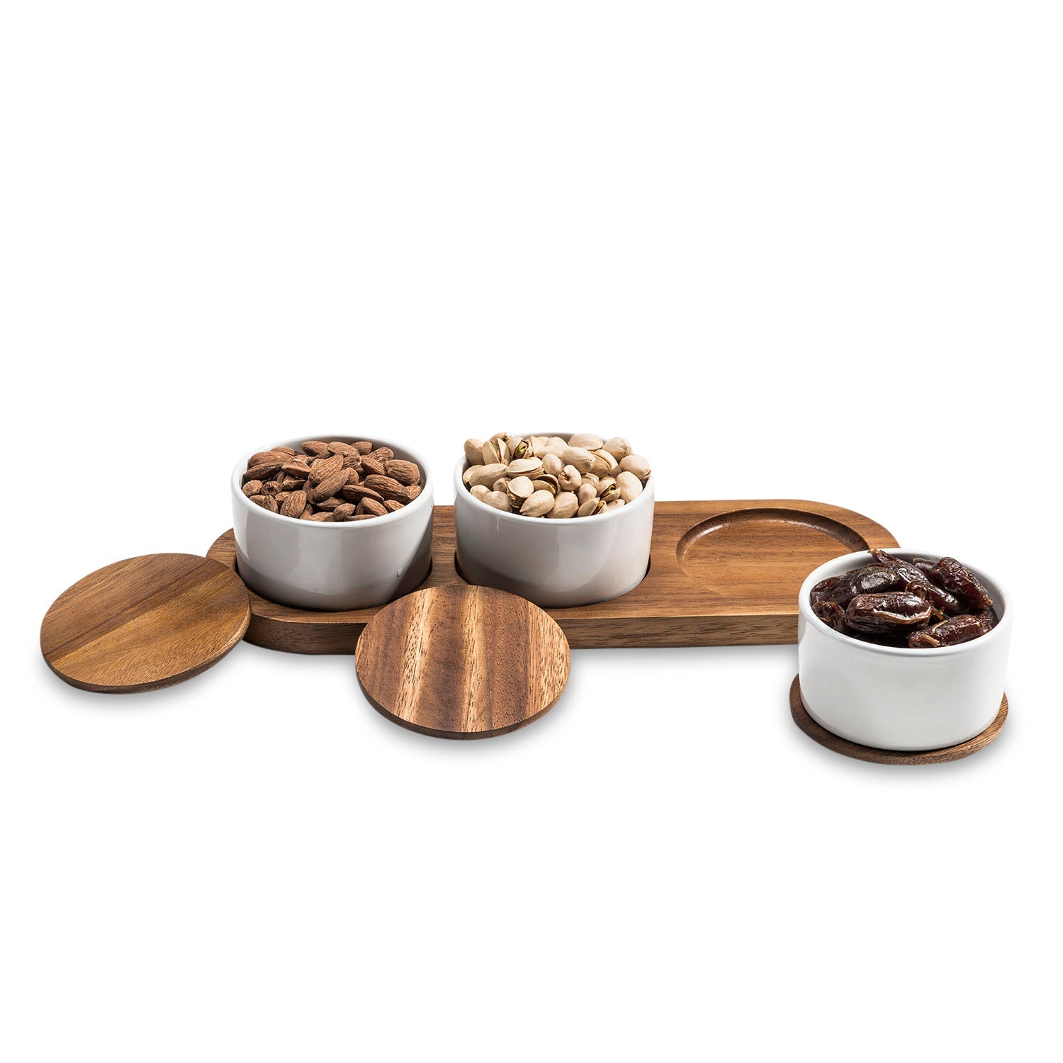 Ceramic Condiment Set on Acacia Wood Base by Kalmar Home - product image 4 for Resin Society