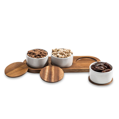Ceramic Condiment Set on Acacia Wood Base by Kalmar Home - product image 4 for Resin Society