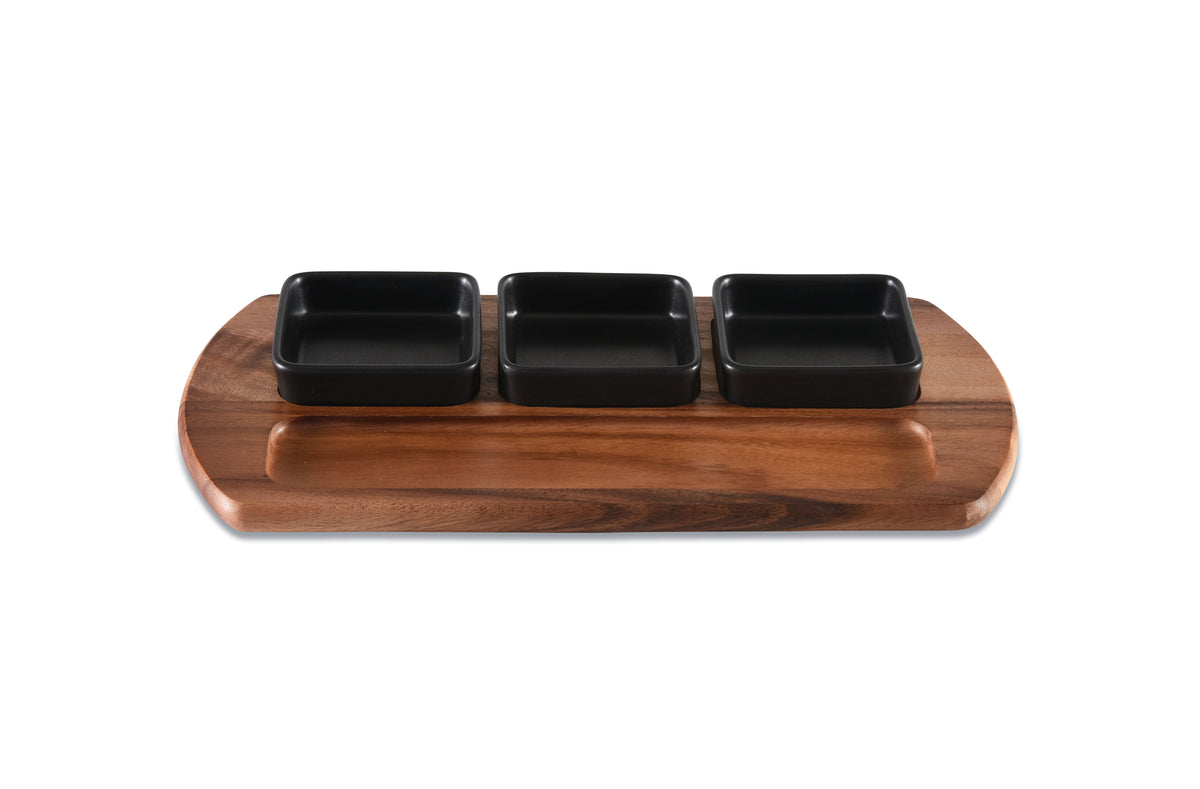 Charcuterie / Serving Tray w/ 3 Square Ceramic Bowls by Kalmar Home - product image 3 for Resin Society