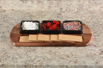 Charcuterie/ Serving Tray w/ 3 black square ceramic bowls by Kalmar Home - main product image for Resin Society