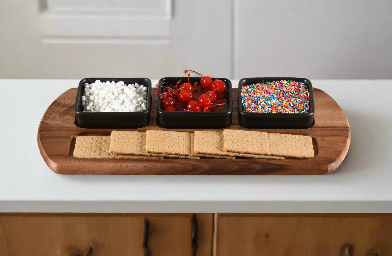 Charcuterie / Serving Tray w/ 3 Square Ceramic Bowls by Kalmar Home - product image 4 for Resin Society