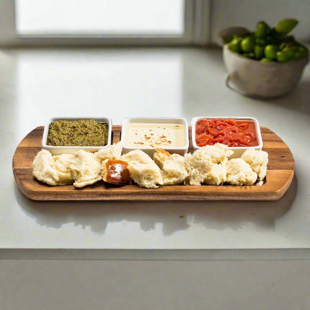 Charcuterie / Serving Tray w/ 3 Square Ceramic Bowls by Kalmar Home - main product image for Resin Society