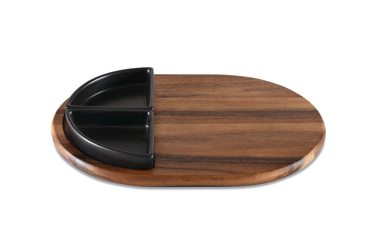 Charcuterie / Serving Tray w/ 2 Triangular Ceramic Bowls by Kalmar Home - product image 3 for Resin Society