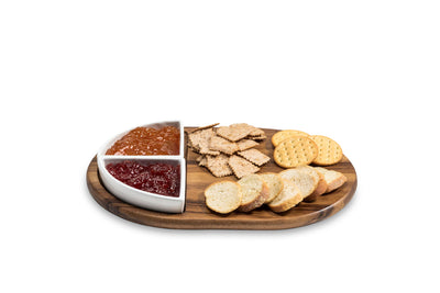 Charcuterie / Serving Tray w/ 2 Triangular Ceramic Bowls by Kalmar Home - main product image for Resin Society