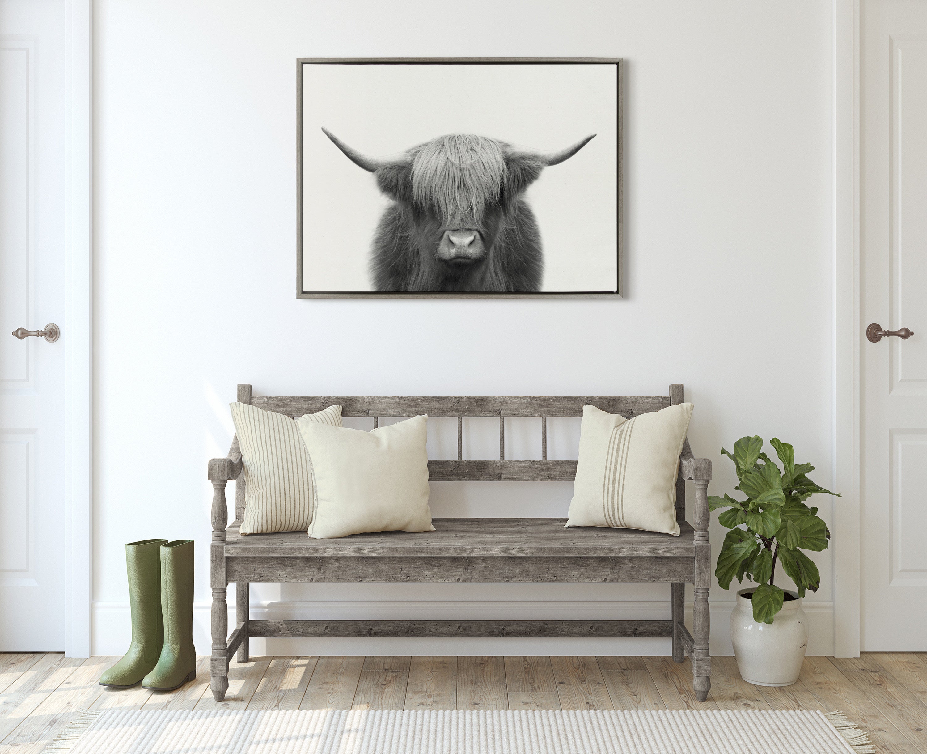 Sylvie Hey Dude Highland Cow Framed Linen Canvas