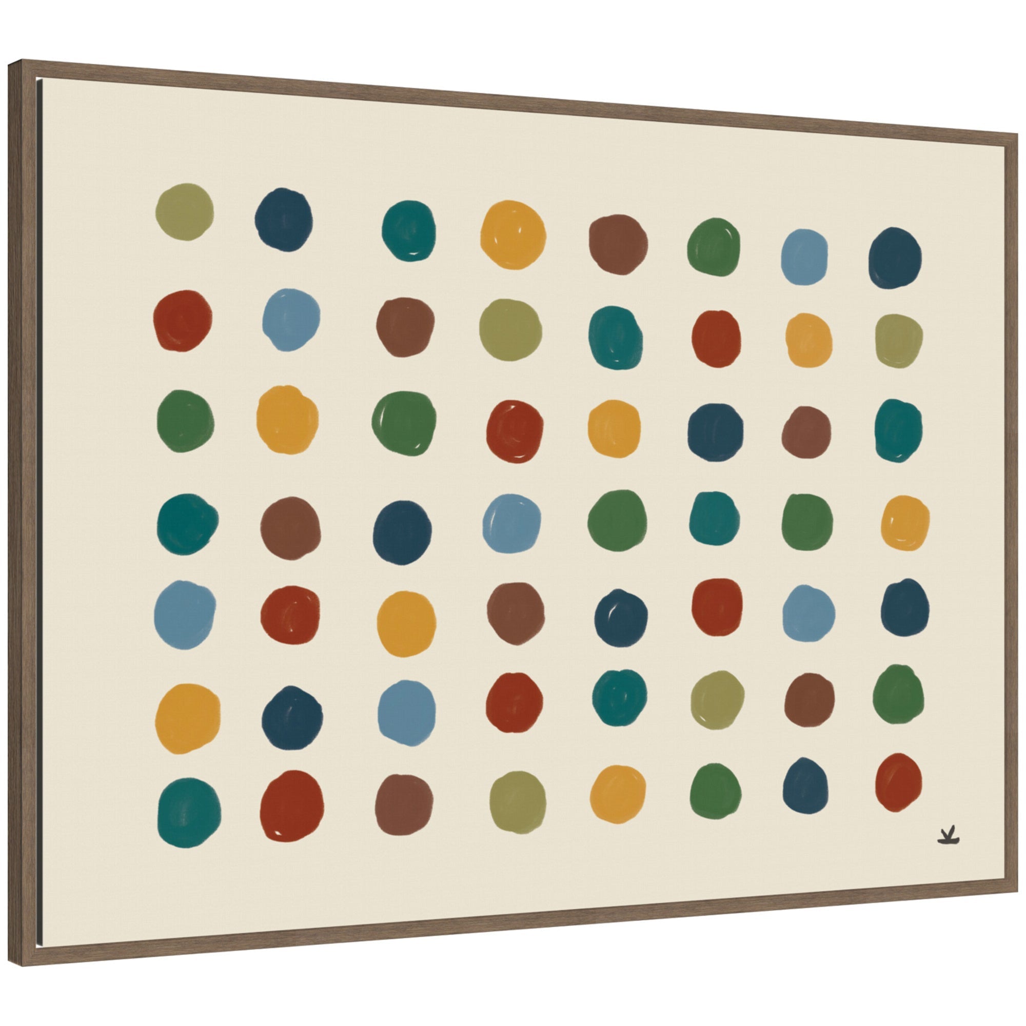 Meditation No.
3 framed canvas wall art by Kelly Knaga featuring grid of colorful dots in Walnut frame